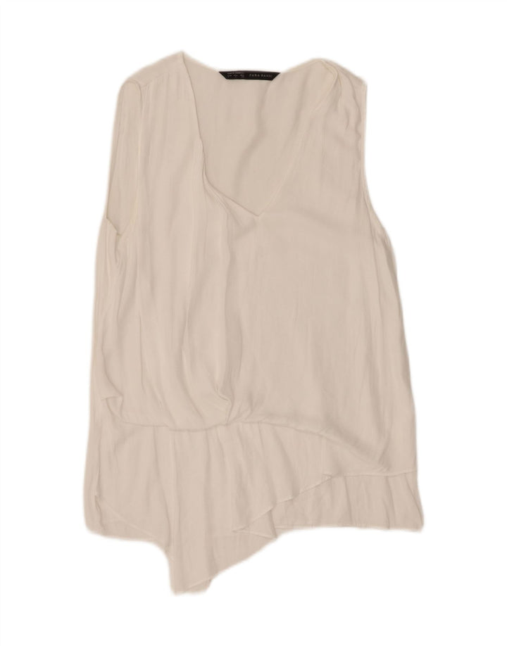 Zara Mujer Blusa Sin Mangas Top UK 10 Small Blanco