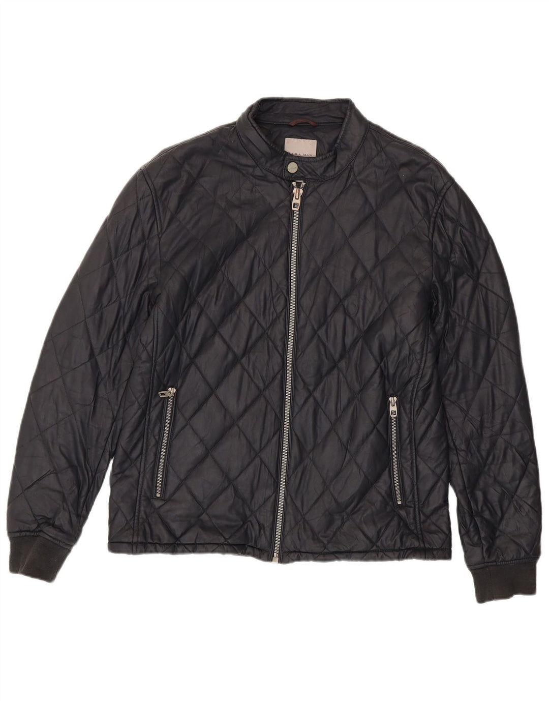 Zara Hombre Chaqueta Acolchada ES 42 XL Poliéster Negro