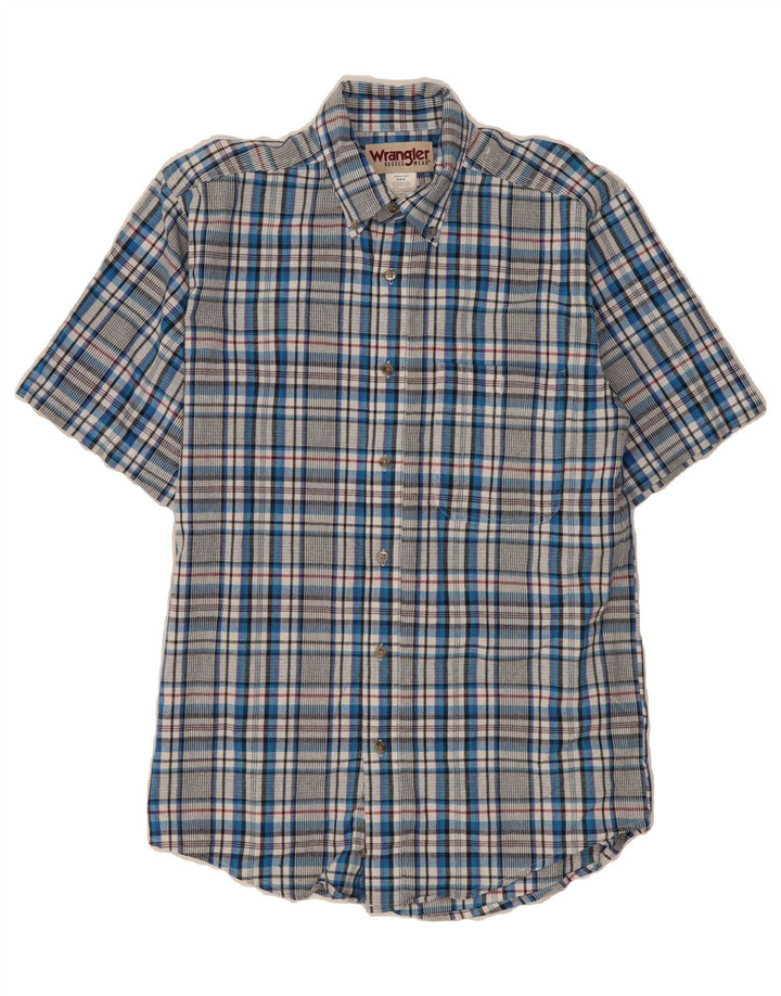 WRANGLER Mens Short Sleeve Shirt Medium Blue Check Cotton Vintage Wrangler and Second-Hand Wrangler from Messina Hembry 