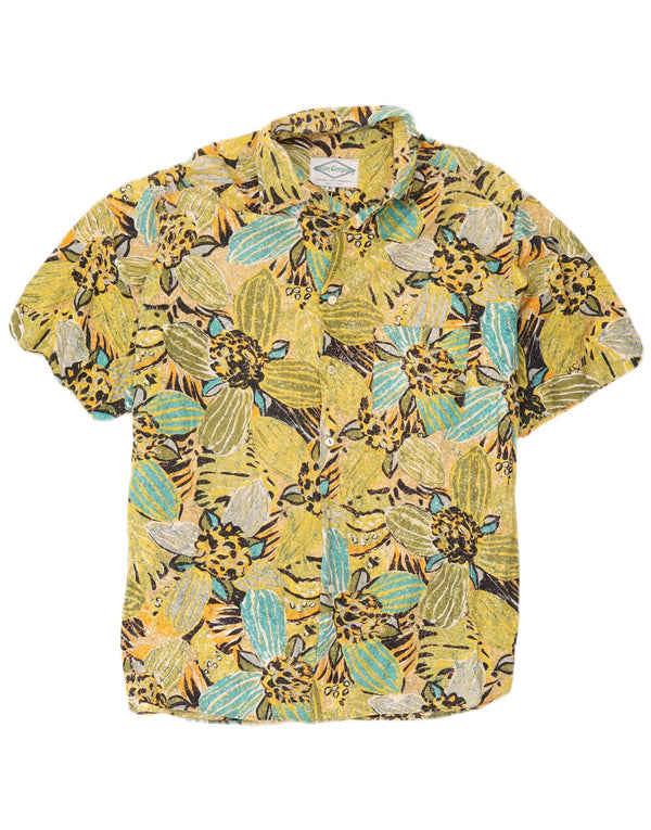 Camisa Vintage Hombre Manga Corta XL Amarillo Floral