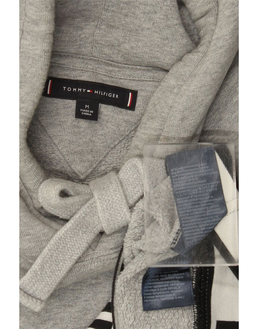 TOMMY HILFIGER Jersey con capucha y estampado gráfico de algodón en bloques de color gris medio para hombre