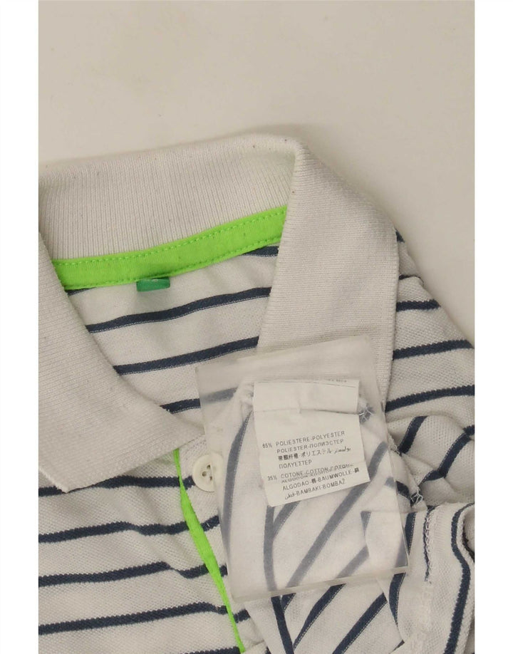 Benetton Polo para Niño 8-9 Años Grande Blanco Rayas Poliéster
