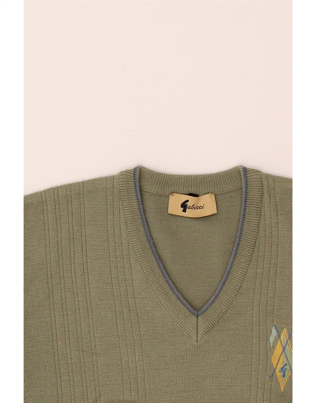 GABICCI Jersey con cuello en V para hombre de lana caqui grande