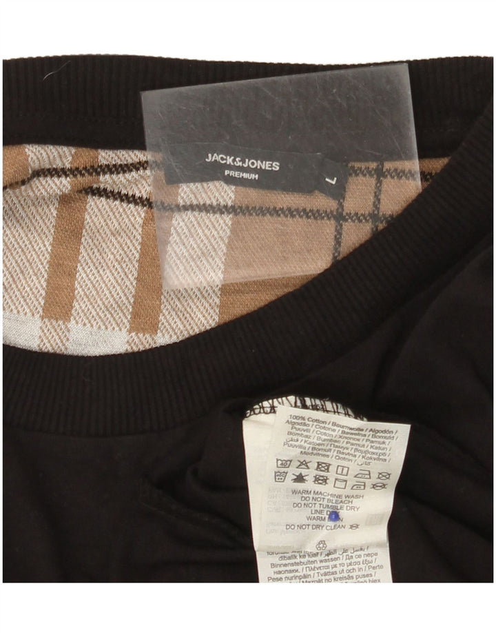 JACK & JONES Hombre Camiseta Top Grande Negro Algodón
