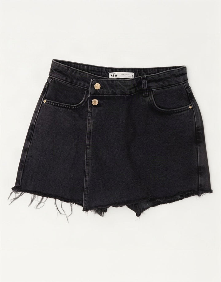 Zara Mujer Shorts Vaqueros De Cintura Alta Mediano W28 Gris