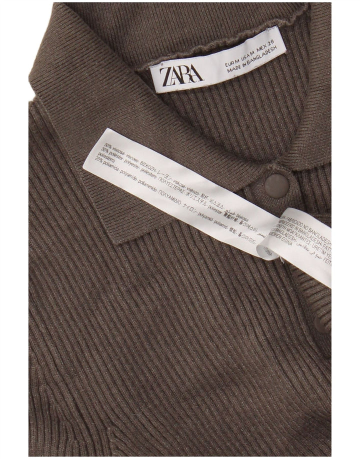 Zara - Jersey de cuello polo para mujer, talla 40, viscosa gris medio