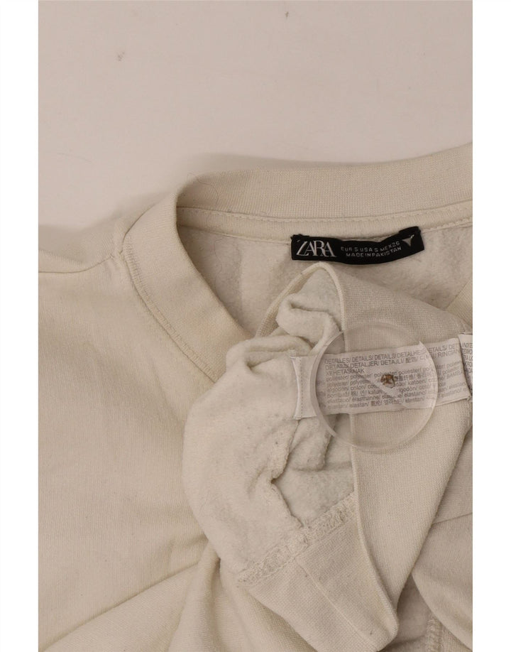 Zara Mujer Crop Sudadera Jumper UK 10 Small White Cotton
