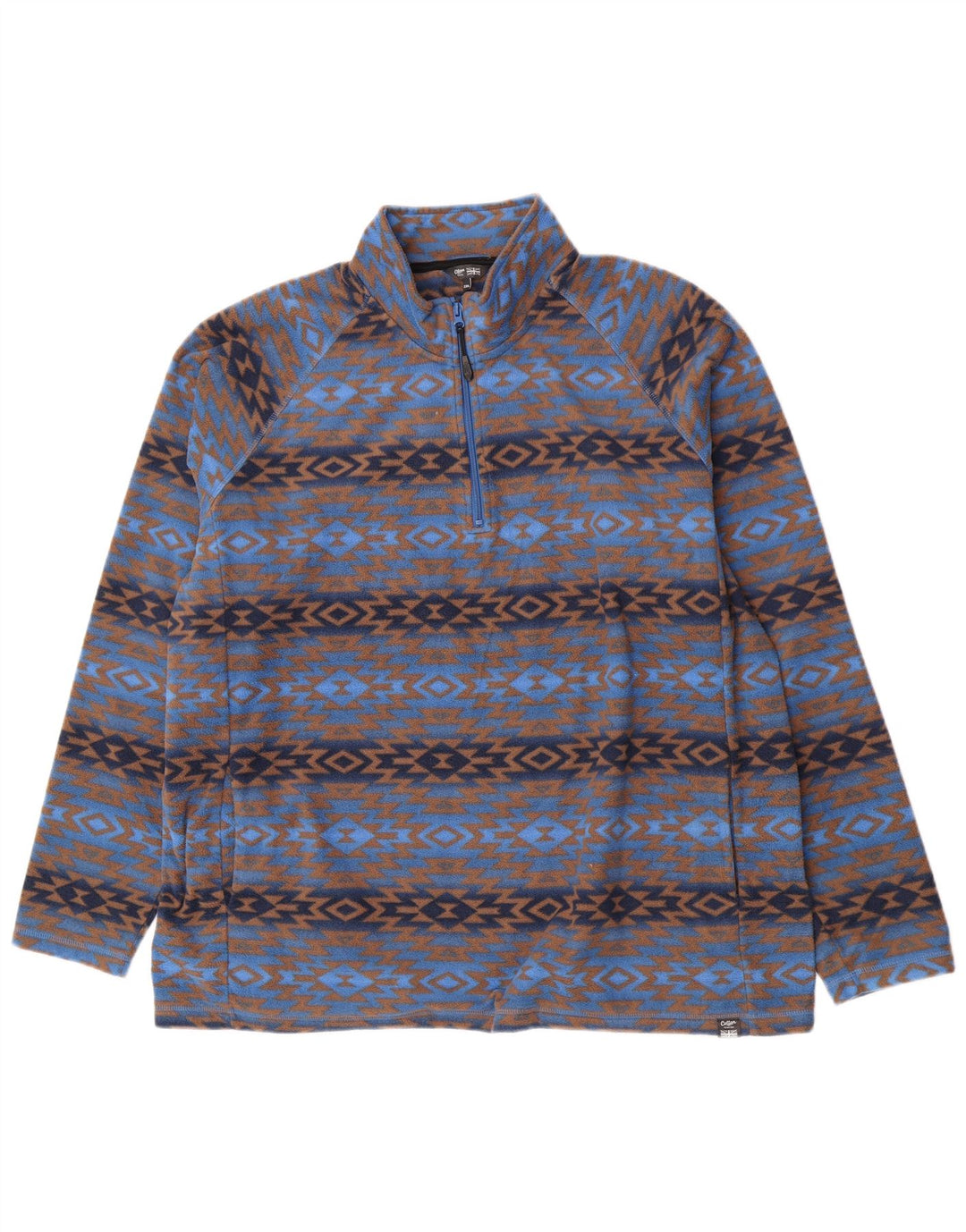 Cotton Traders Jersey de forro polar con cuello y cremallera para hombre, 2XL, poliéster geométrico azul