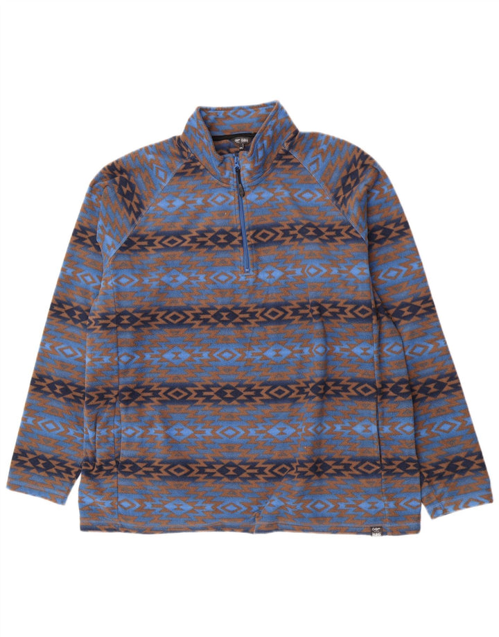 Cotton Traders Jersey de forro polar con cuello y cremallera para hombre, 2XL, poliéster geométrico azul