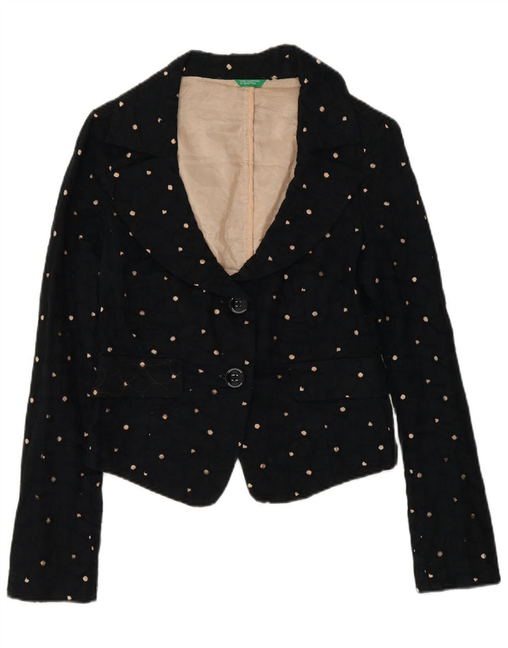 Benetton Chaqueta Americana Corta De 2 Botones IT 42 Mediana Negra Moteada