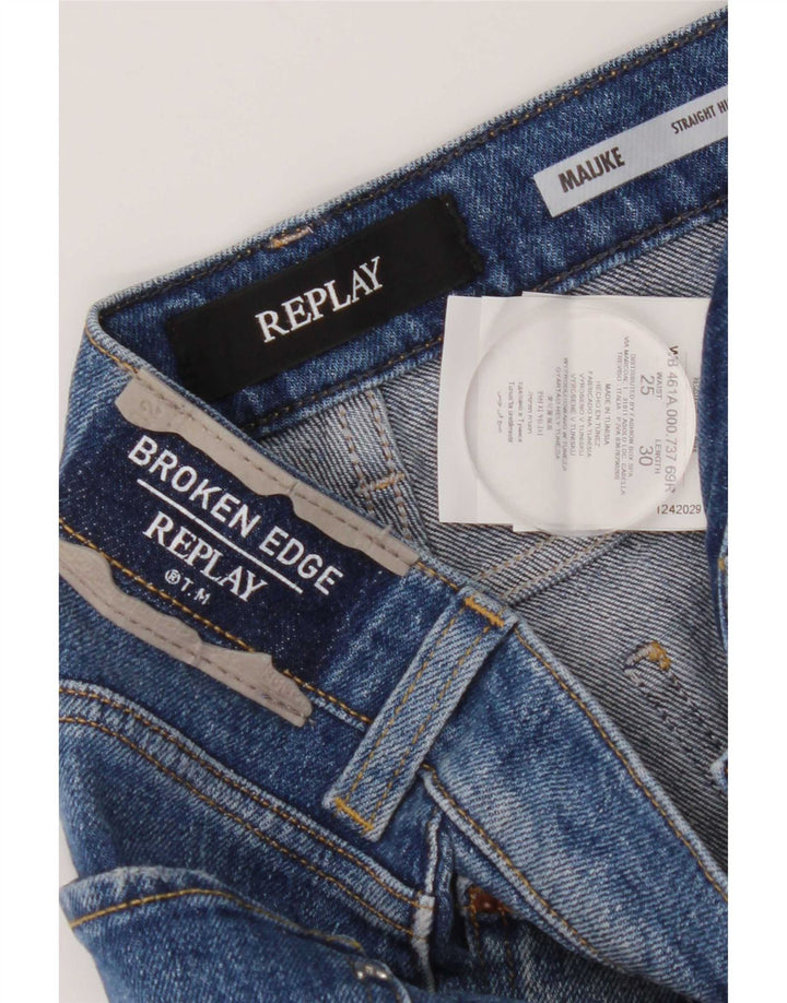 Vaqueros rectos desgastados para mujer Replay W25 L30 Algodón azul