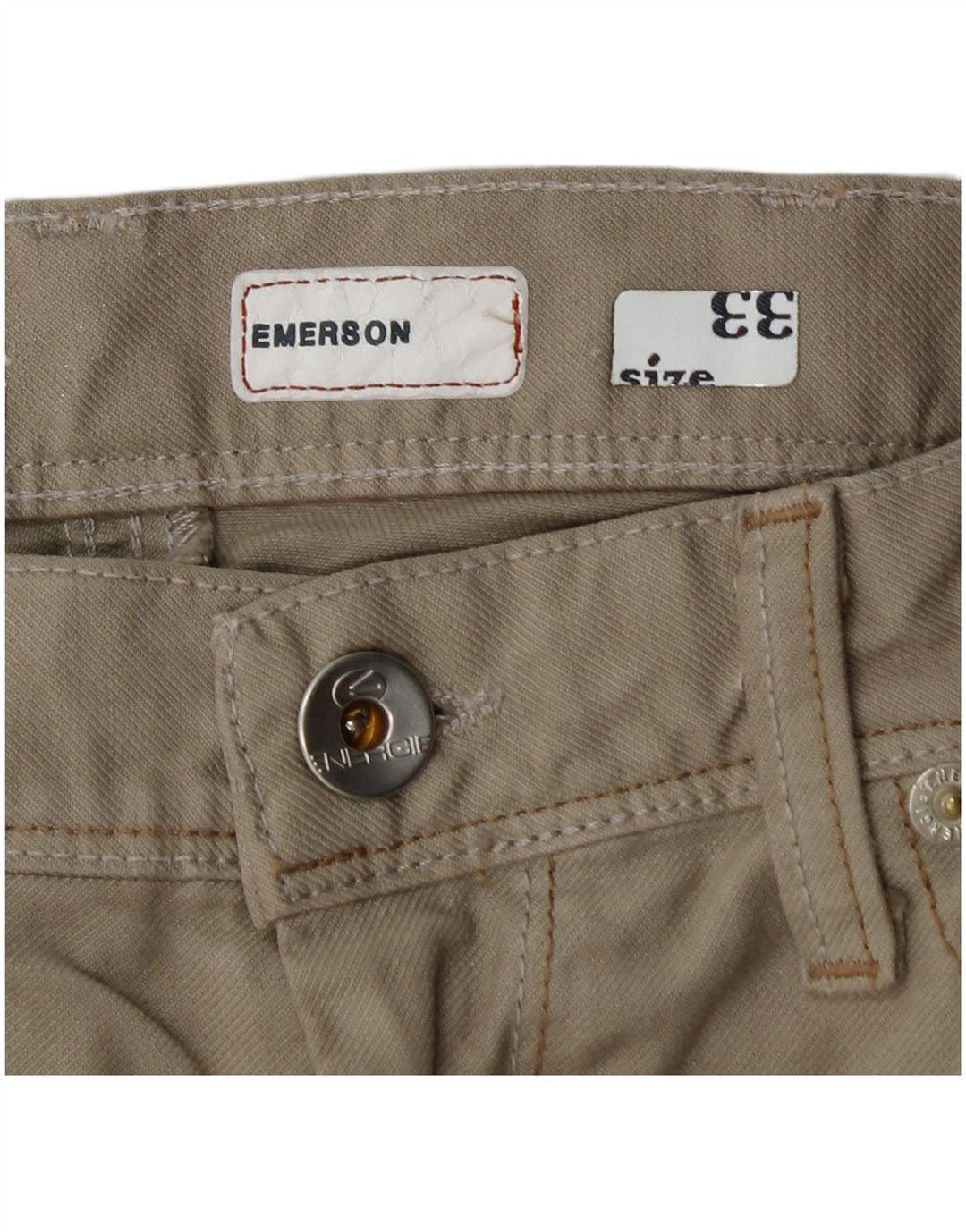 ENERGIE Pantalones casuales rectos Emerson para hombre W33 L32 Algodón beige