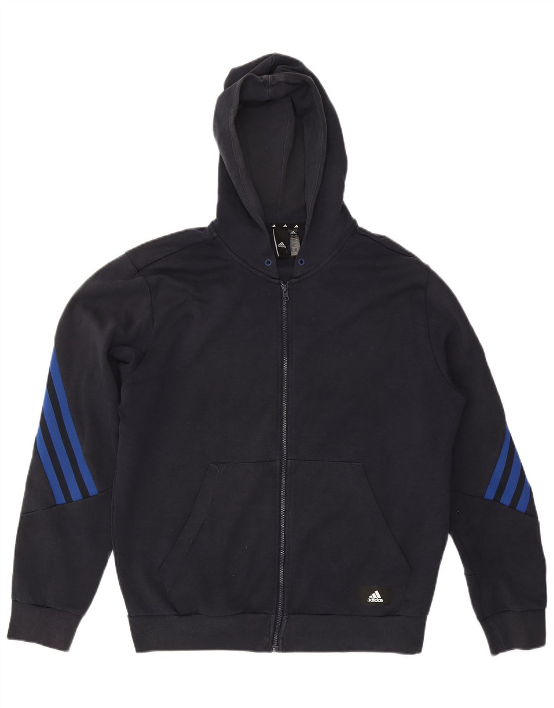 Adidas - Sudadera con capucha y cremallera para hombre, tamaño grande, algodón azul marino
