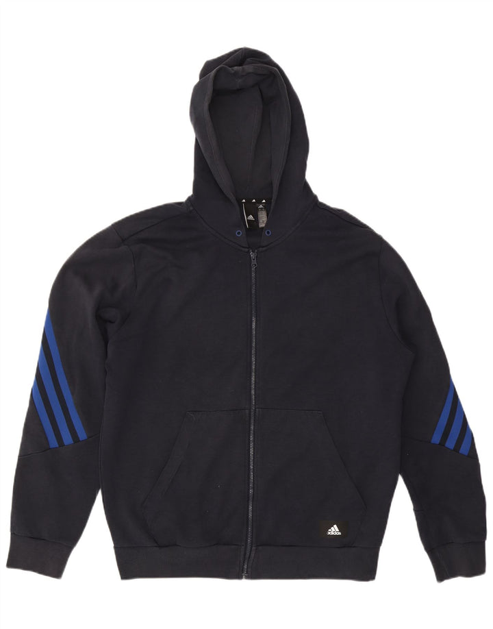 Adidas - Sudadera con capucha y cremallera para hombre, tamaño grande, algodón azul marino