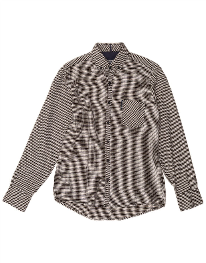 LAMBRETTA Camisa de franela para hombre Small Black Pata de gallo de algodón