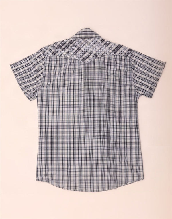 Jack & Jones Hombre Camisa De Manga Corta De Algodón A Cuadros Azul Medio