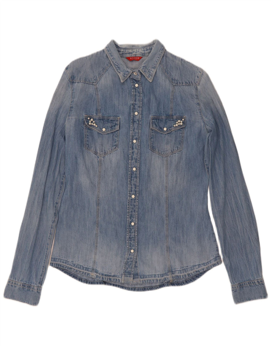 Guess Camisa Vaquera Mujer UK 8 Small Algodón Azul