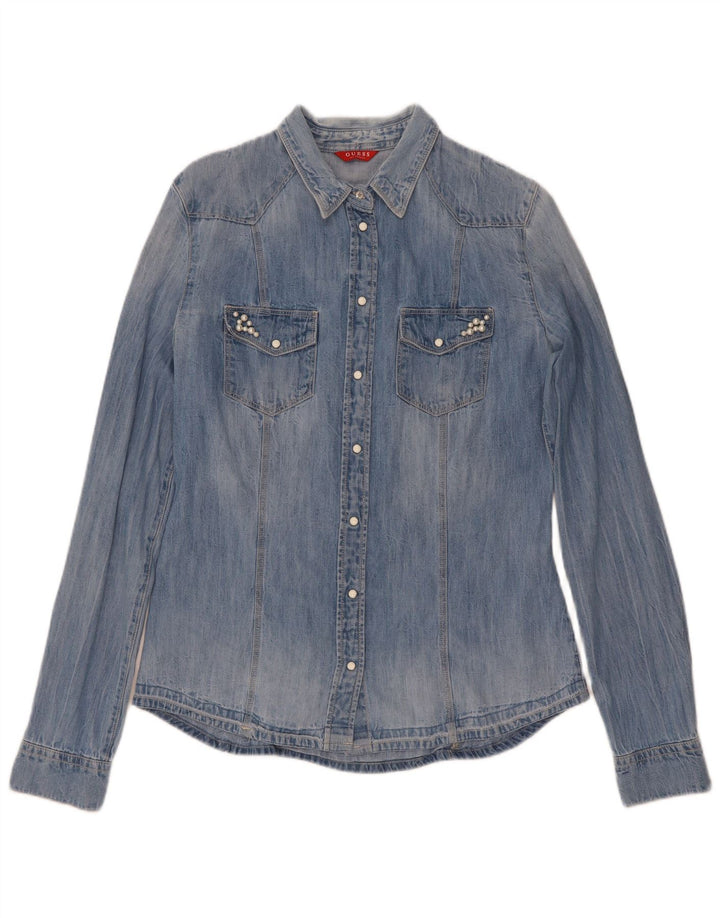 Guess Camisa Vaquera Mujer UK 8 Small Algodón Azul