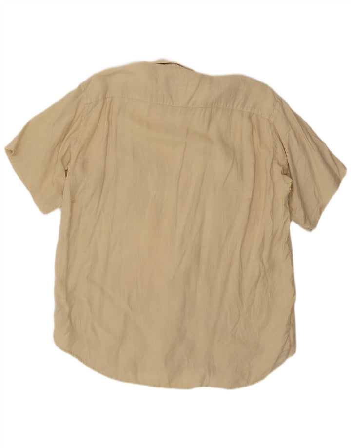 LES COPAINS Mens Short Sleeve Shirt IT 50 Medium Beige Linen