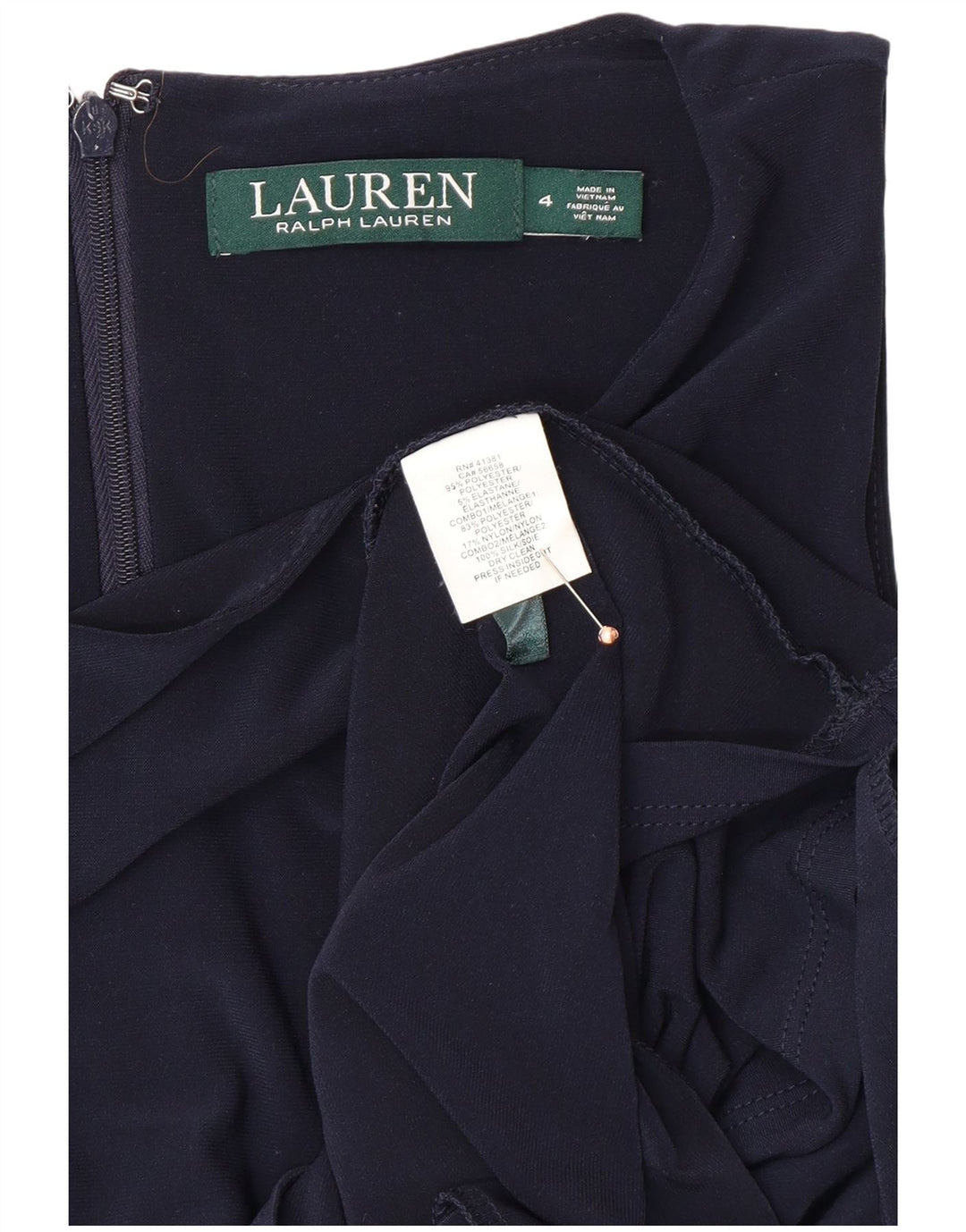 RALPH LAUREN Vestido sin mangas para mujer US 4 Pequeño Poliéster azul marino
