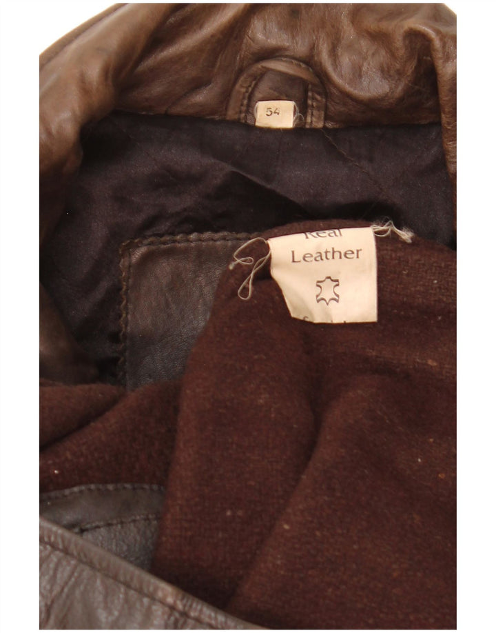 Chaqueta de cuero vintage para hombre IT 54 2XL cuero marrón