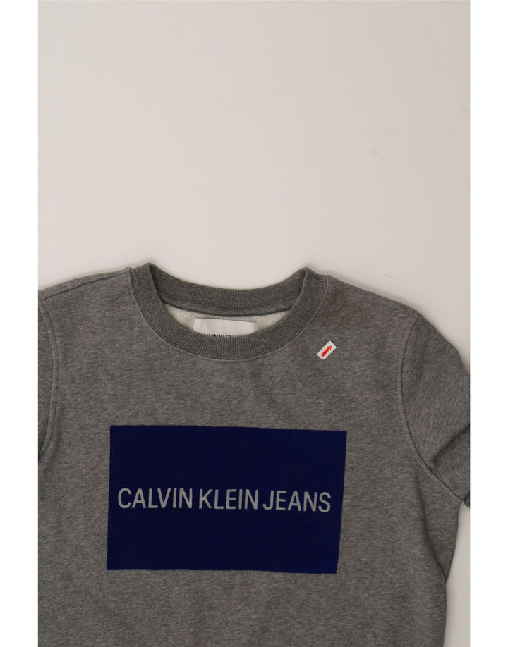 CALVIN KLEIN JEANS Womens Graphic Sweatshirt Jumper UK 14 Medium Grey Vintage Calvin Klein Jeans and Second-Hand Calvin Klein Jeans from Messina Hembry 