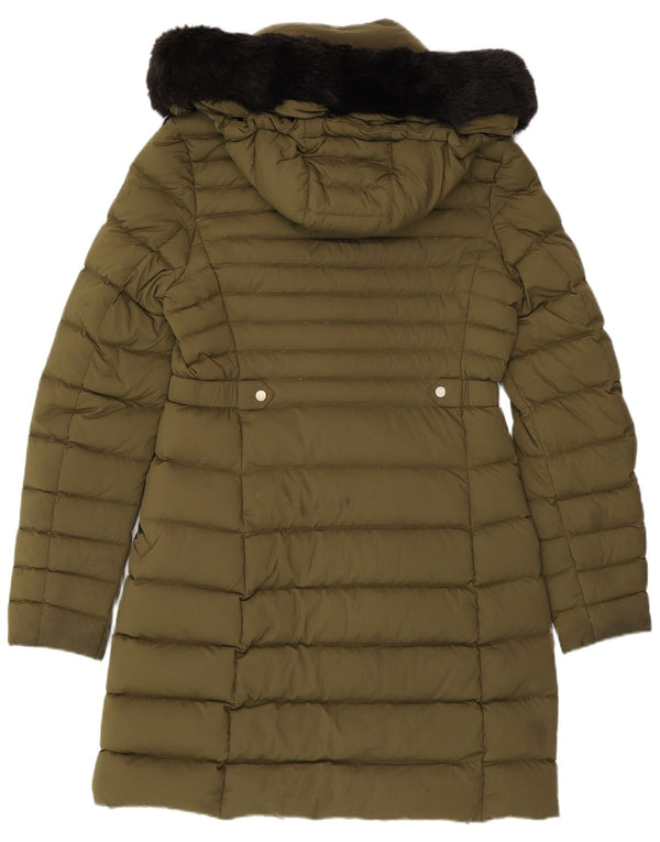 TOMMY HILFIGER Womens Hooded Padded Coat UK 10 Small Khaki Polyamide