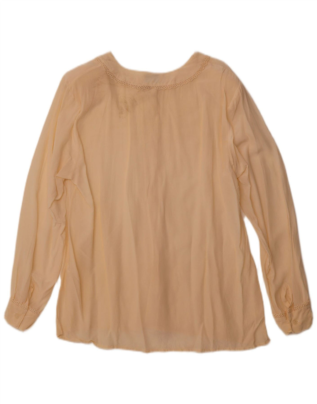 VINTAGE Mujer Ver a través de blusa camisa Reino Unido 14 Seda Beige Mediana