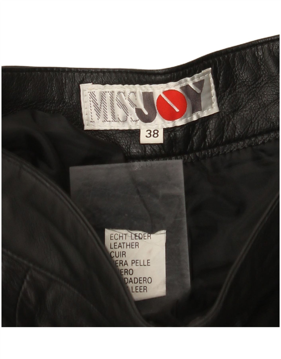 MISS JOY Pantalones cortos de cuero de cintura alta para mujer EU 38 Medium W25 Cuero negro