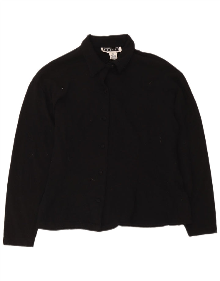 Camisa Studio de manga larga para mujer, corte regular, talla 40, talla grande, clásica de lana negra