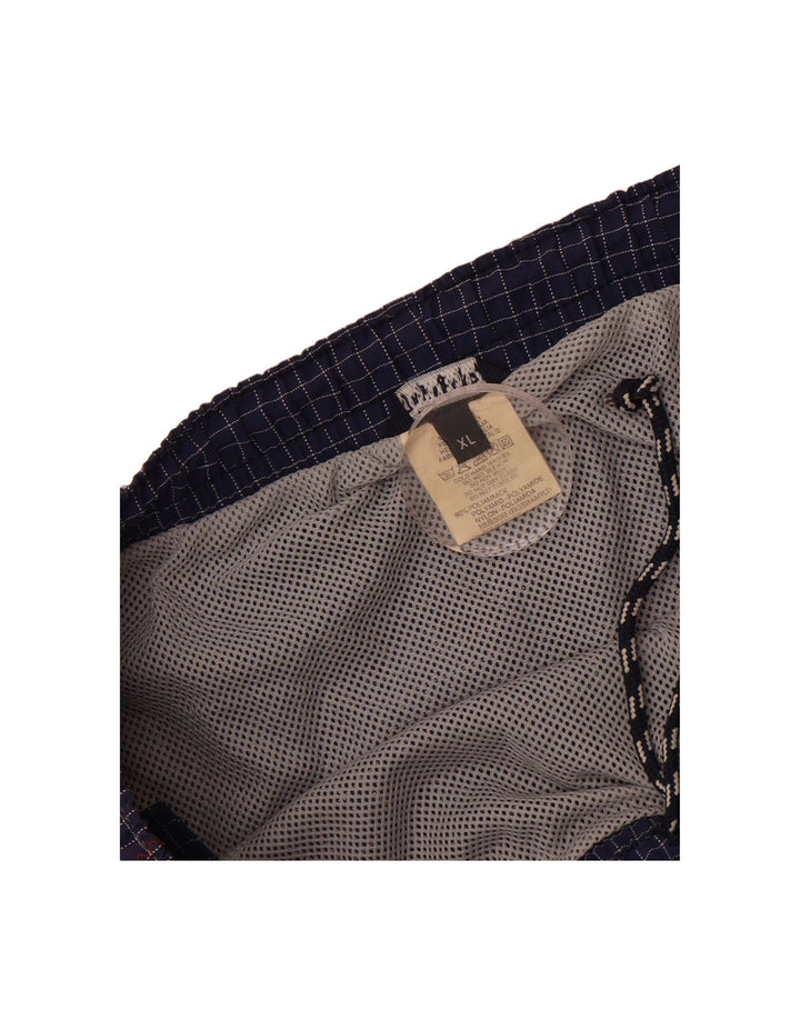 TRUSSARDI Mens Graphic Swimming Shorts XL  Navy Blue Check Polyester Vintage Trussardi and Second-Hand Trussardi from Messina Hembry 