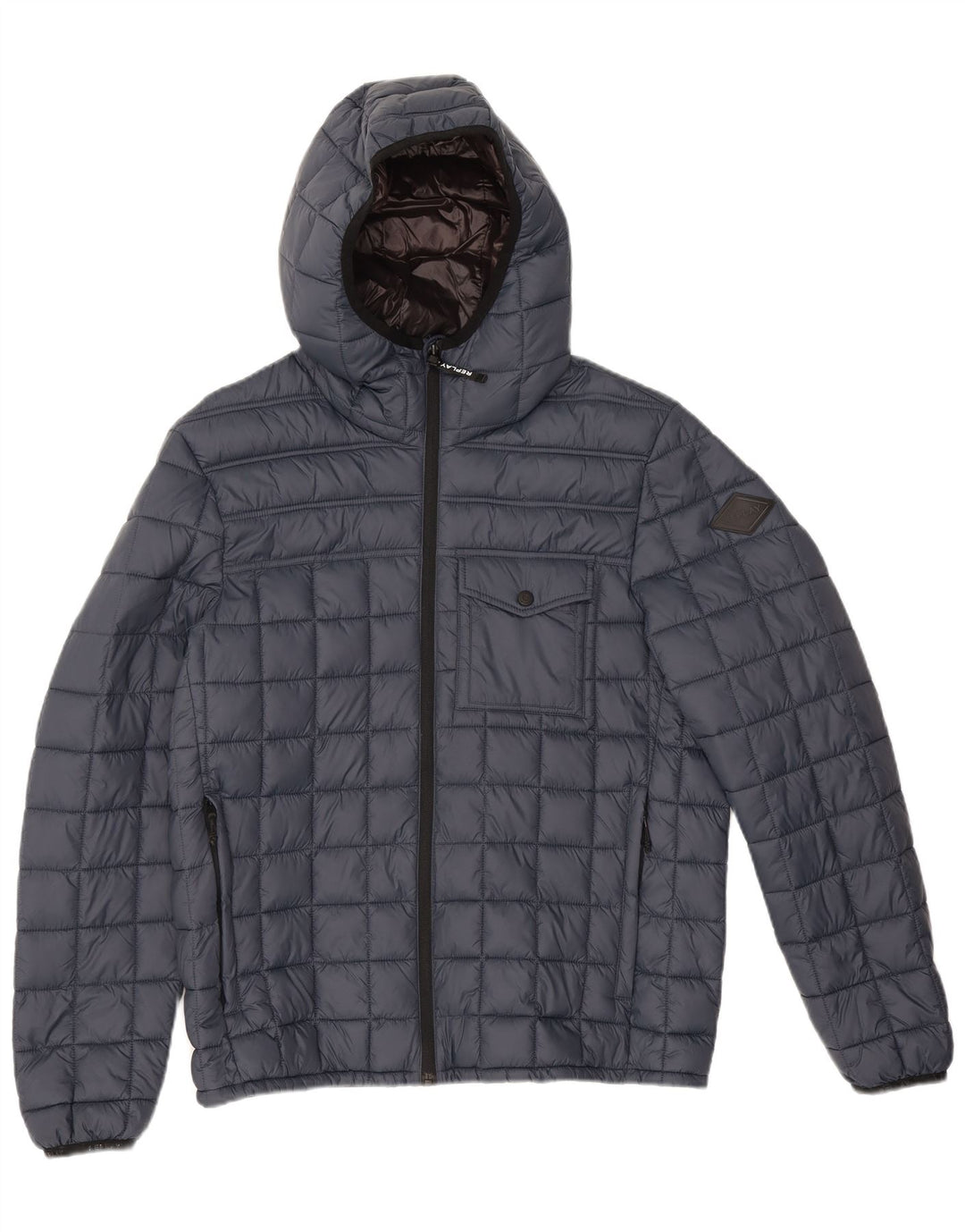 Replay Chaqueta acolchada con capucha para mujer UK 46 Large Poliamida azul marino
