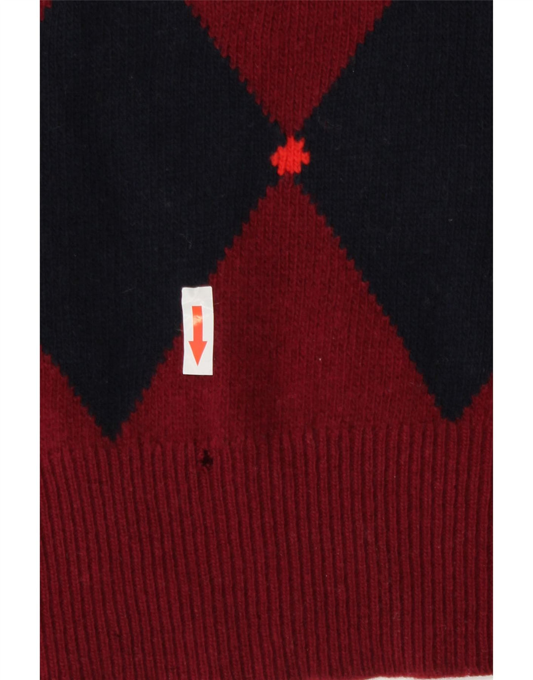 Vintage hombres V-cuello jumper suéter medio borgoña Argyle/Diamond Lambswool
