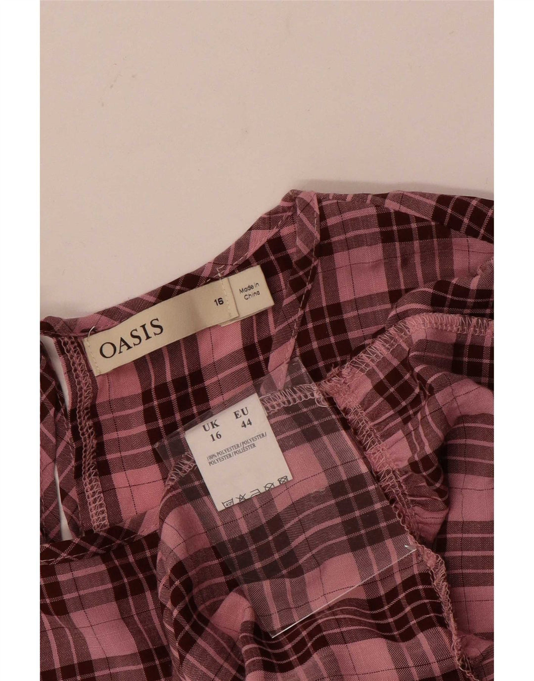 Oasis Vestido escalonado de manga larga para mujer UK 46 Poliéster a cuadros rosa grande
