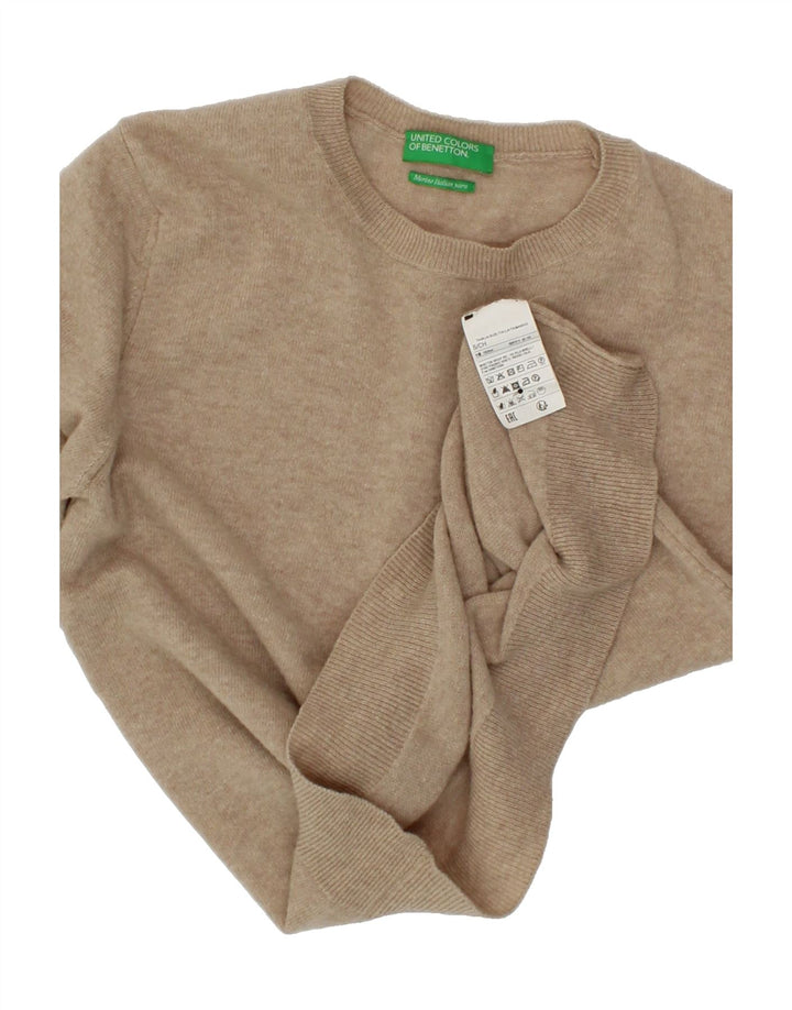 BENETTON Womens Crew Neck Jumper Sweater UK 10 Small Beige Wool Vintage Benetton and Second-Hand Benetton from Messina Hembry 