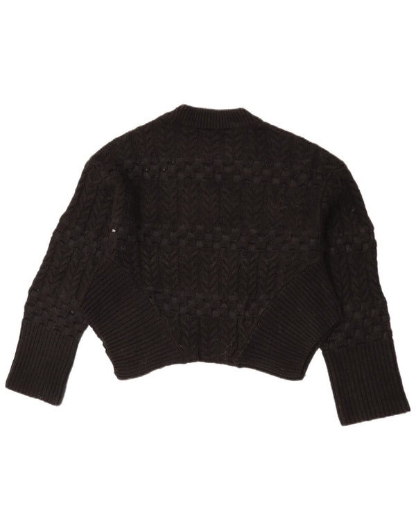 Zara Mujer Crop Crew Neck Jumper Sweater UK 10 Small Negro Geométrico
