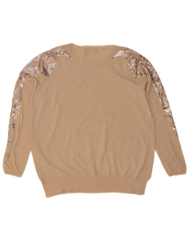 Zara Mujer Jersey De Cuello Redondo Jersey UK 44 Medio Beige Geométrico