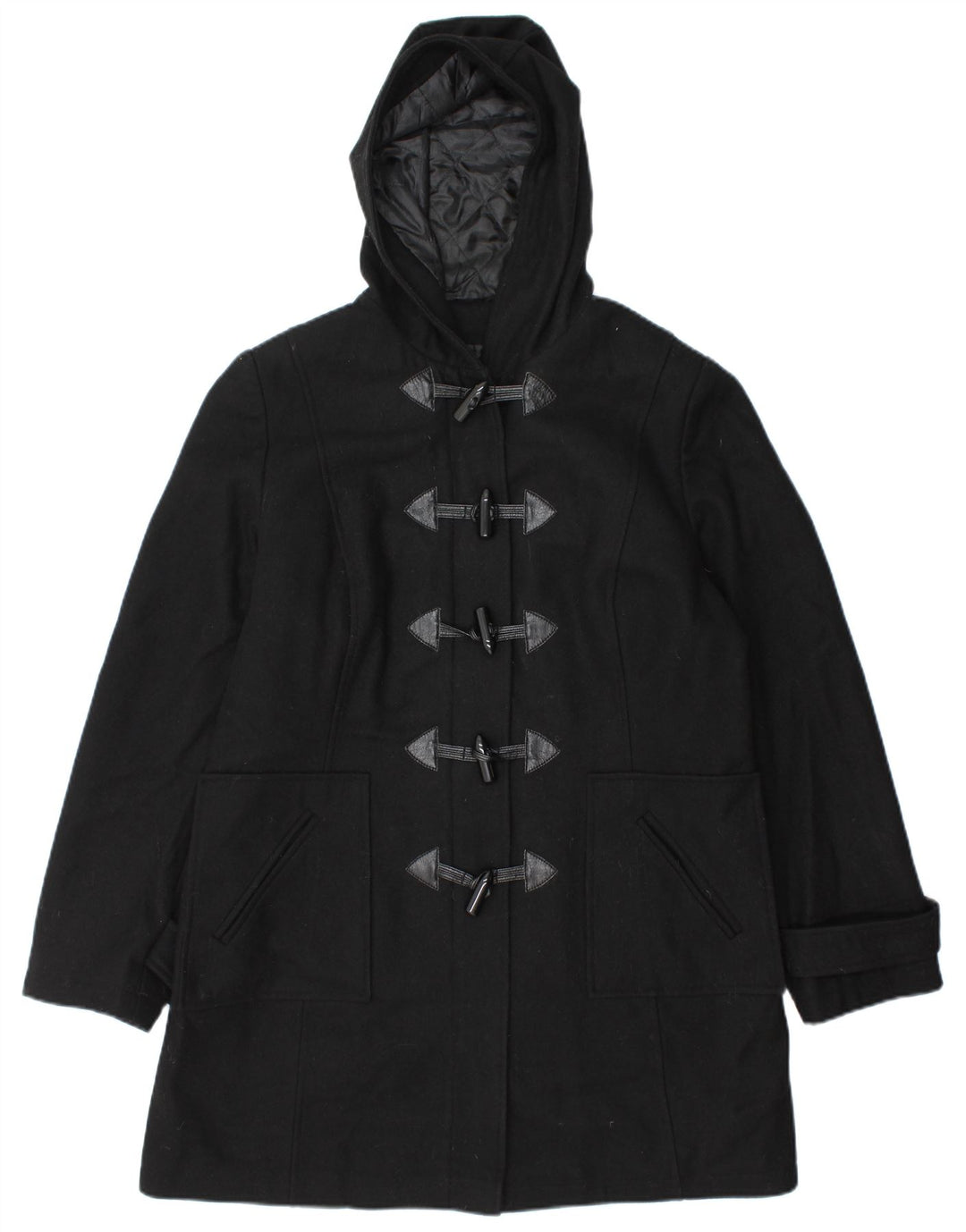 Vintage mujer con capucha Duffle abrigo Reino Unido 14 lana negra grande