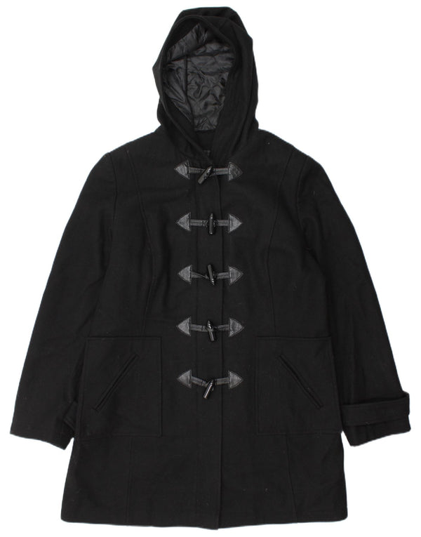 Vintage mujer con capucha Duffle abrigo Reino Unido 14 lana negra grande