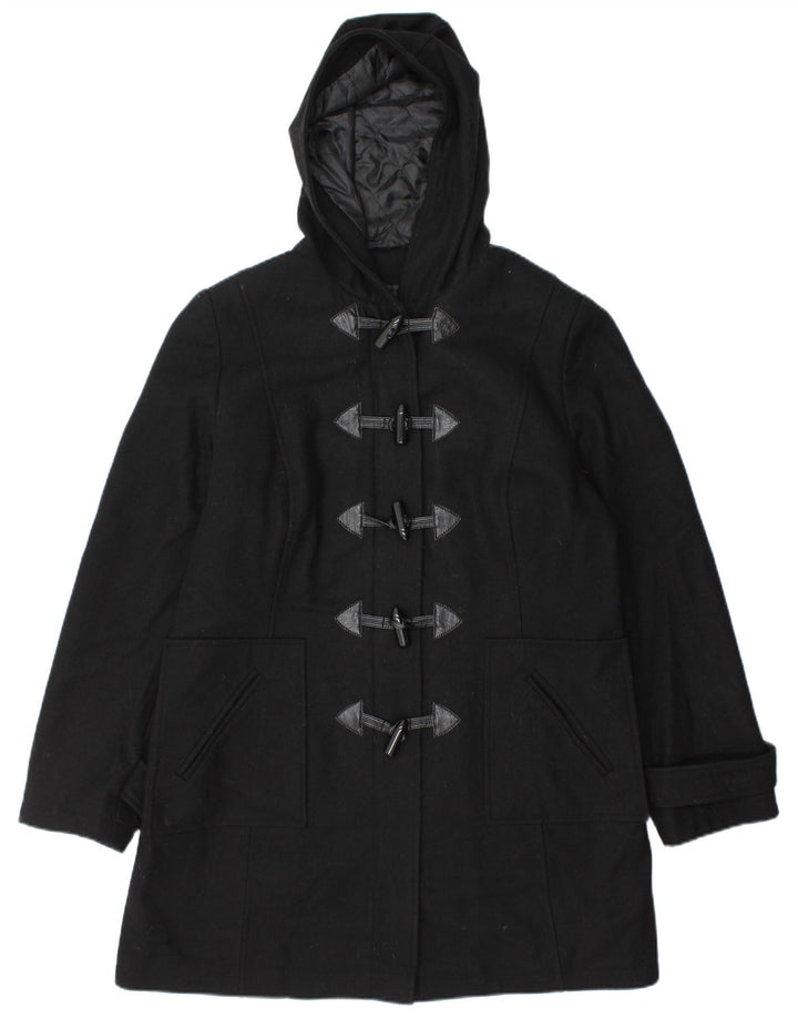 Vintage mujer con capucha Duffle abrigo Reino Unido 14 lana negra grande