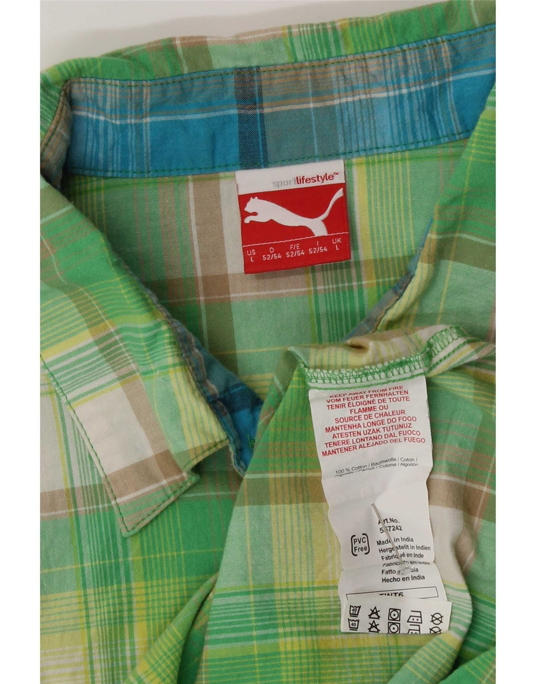 Nike Camisa de manga corta para hombre, algodón a cuadros verdes grandes