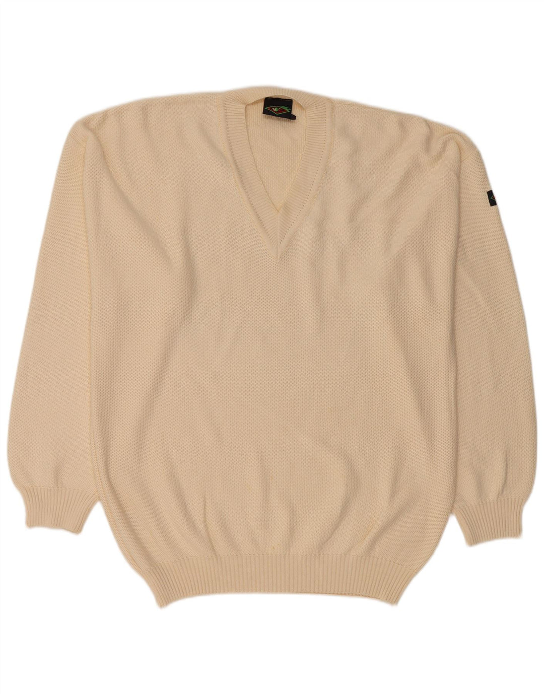 VINTAGE Hombres V-Cuello Jumper Suéter Grande Algodón Beige