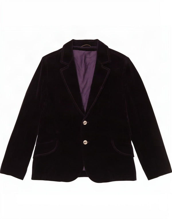 Vintage mujer 2 botones terciopelo Blazer chaqueta Reino Unido 12 algodón púrpura medio