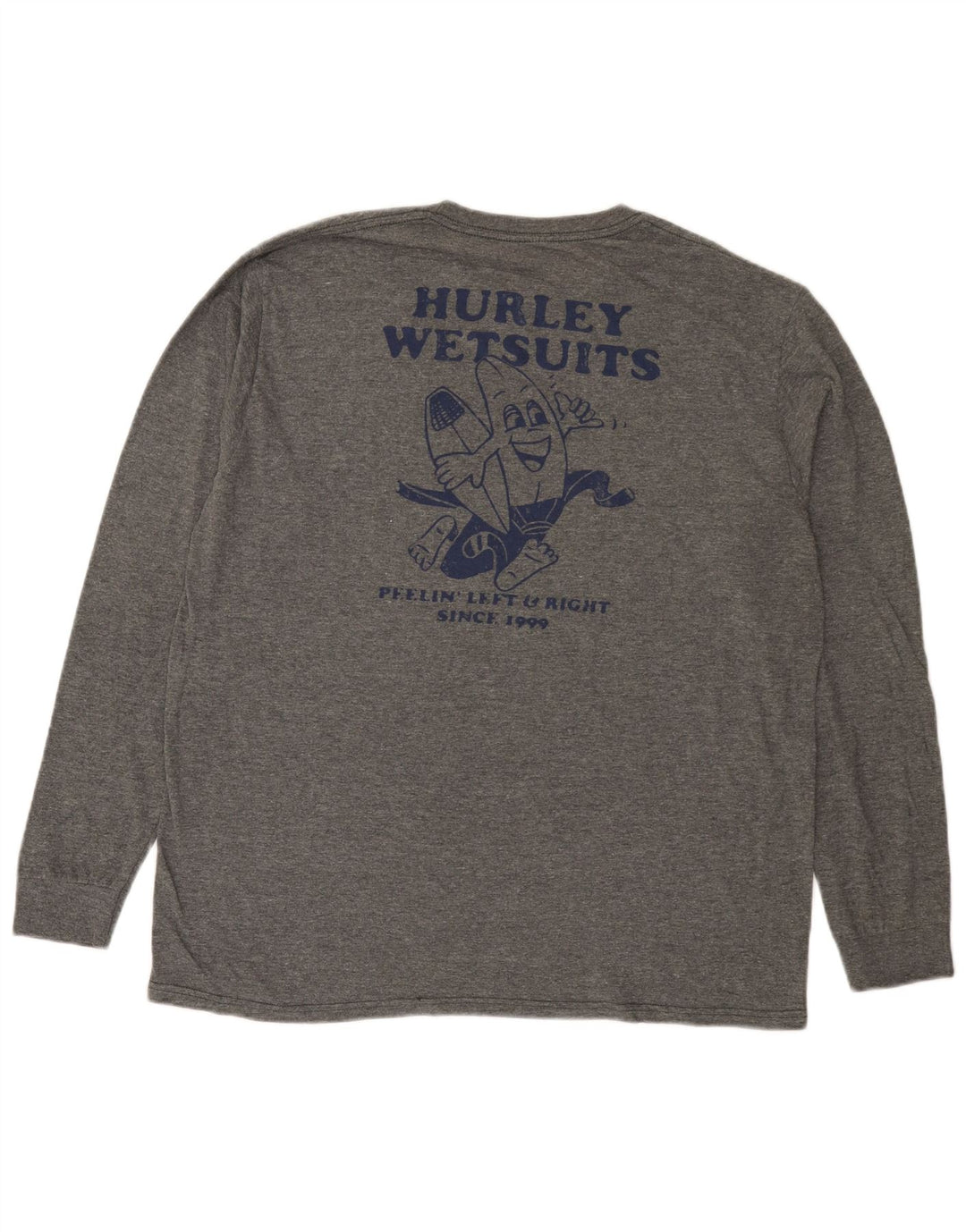Hurley Top gráfico de manga larga de algodón moteado gris grande para hombre