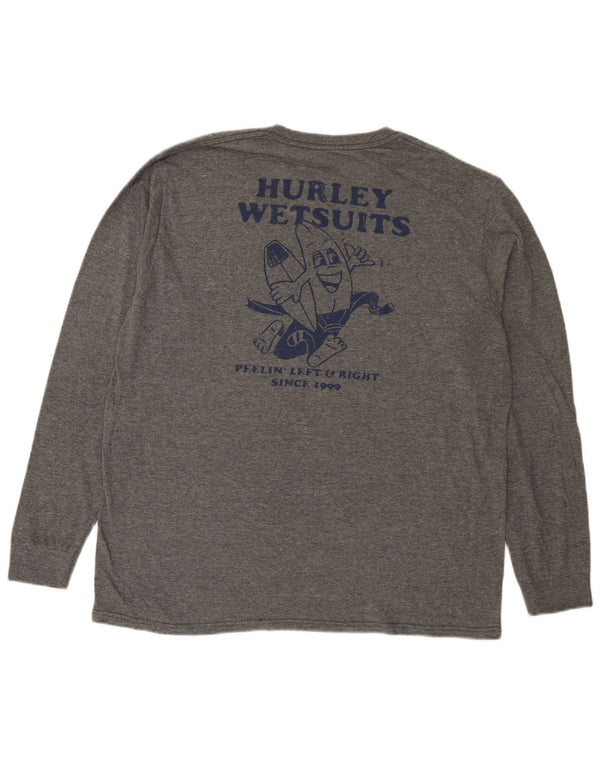 Hurley Top gráfico de manga larga de algodón moteado gris grande para hombre