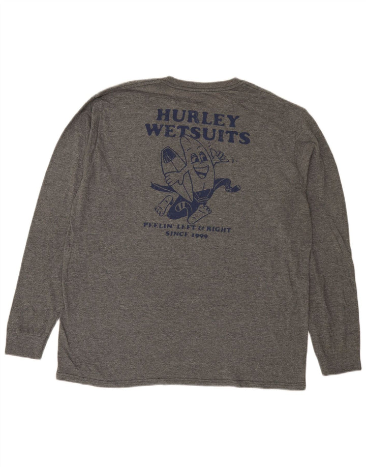 Hurley Top gráfico de manga larga de algodón moteado gris grande para hombre