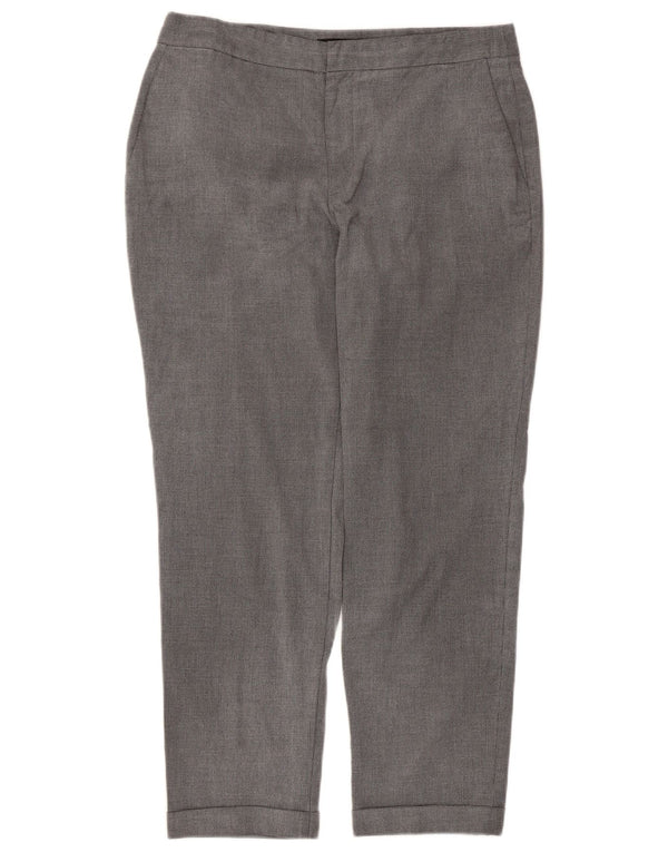 Zara Mujer Pantalón Chino Recto EU 40 Medium W30 L27 Gris Pata De Gallo