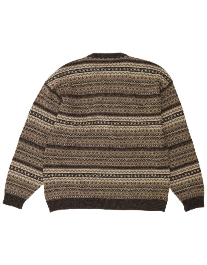 Enzo Goti Jersey con cuello en V para hombre, color gris medio, poliacrílico Fair Isle