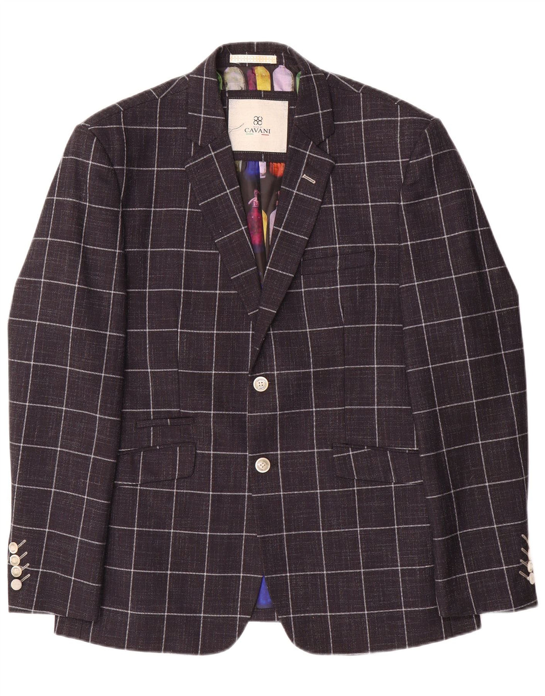 Cavani Chaqueta tipo blazer de 2 botones para hombre UK 42 XL Poliéster a cuadros azul marino