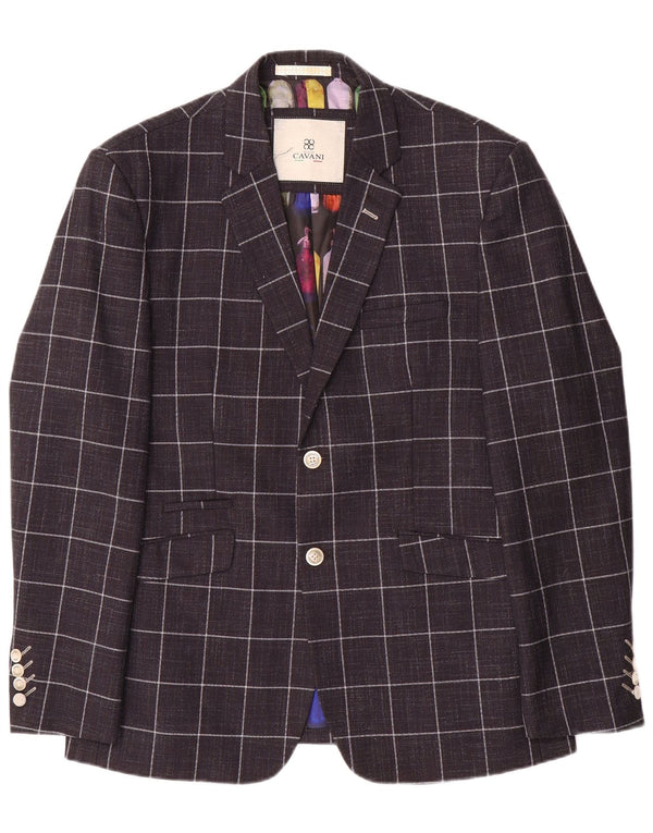 Cavani Chaqueta tipo blazer de 2 botones para hombre UK 42 XL Poliéster a cuadros azul marino